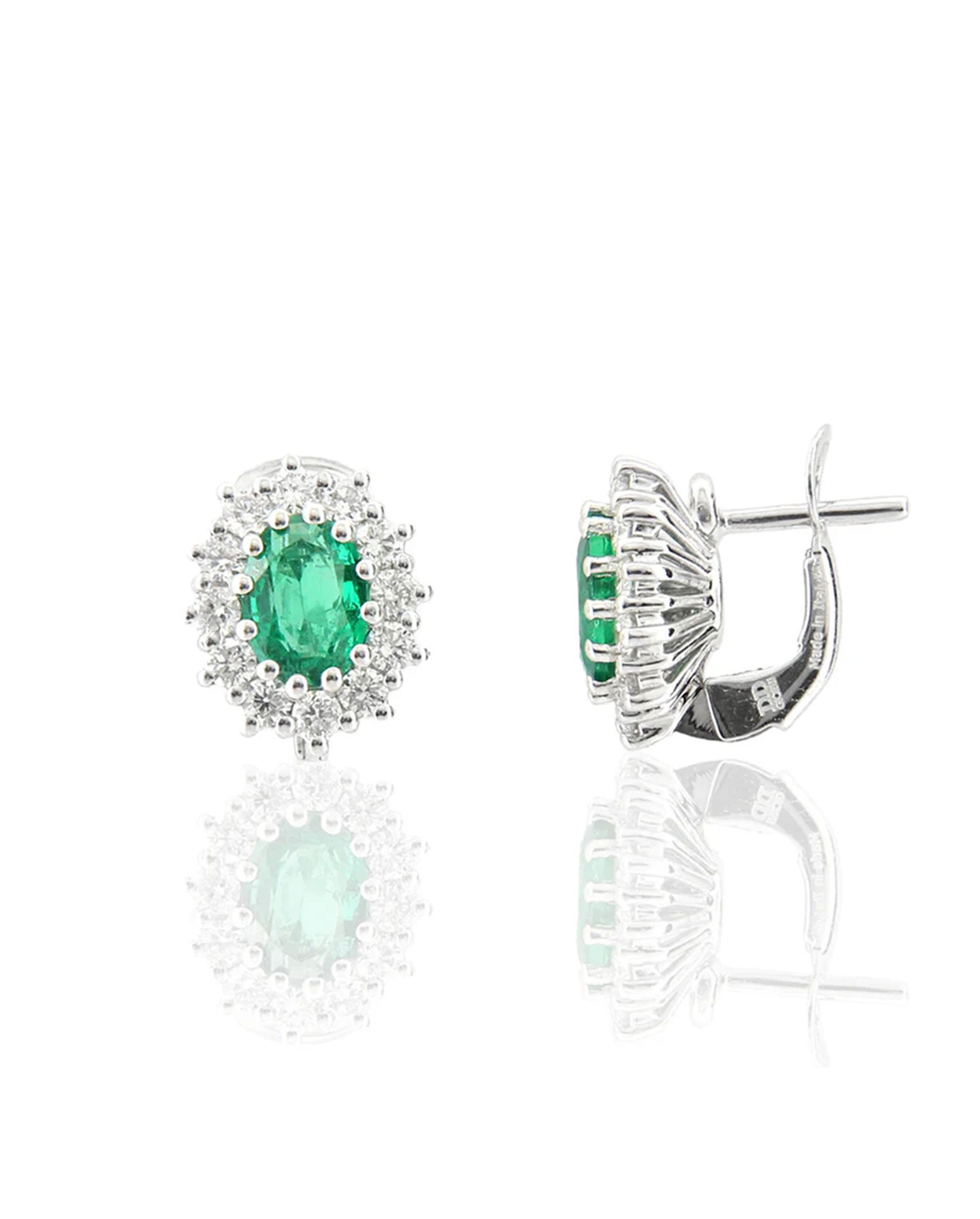 Pendientes Rosetta en Oro Blanco con Diamantes y Esmeraldas