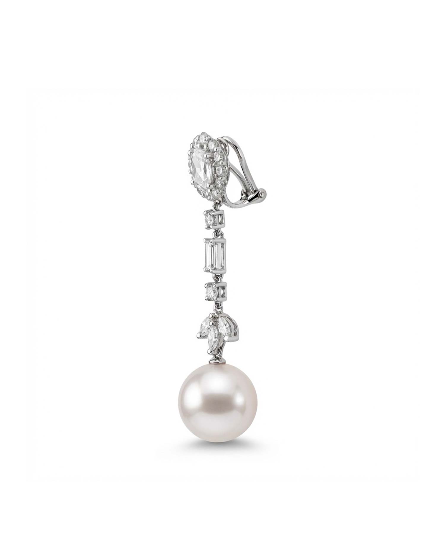 Pendientes Perla Blanca y Diamantes