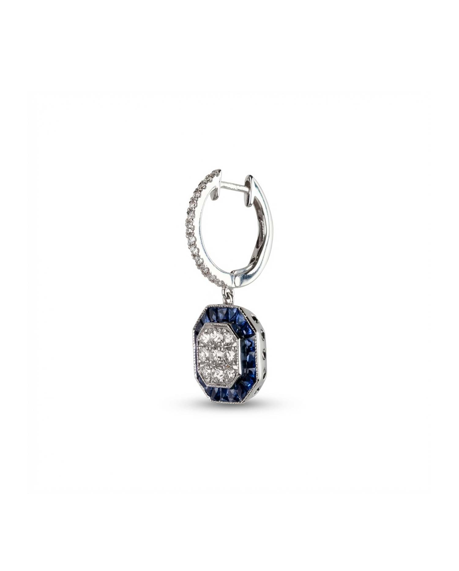 Pendientes Oro Blanco con Diamantes y Zafiros.