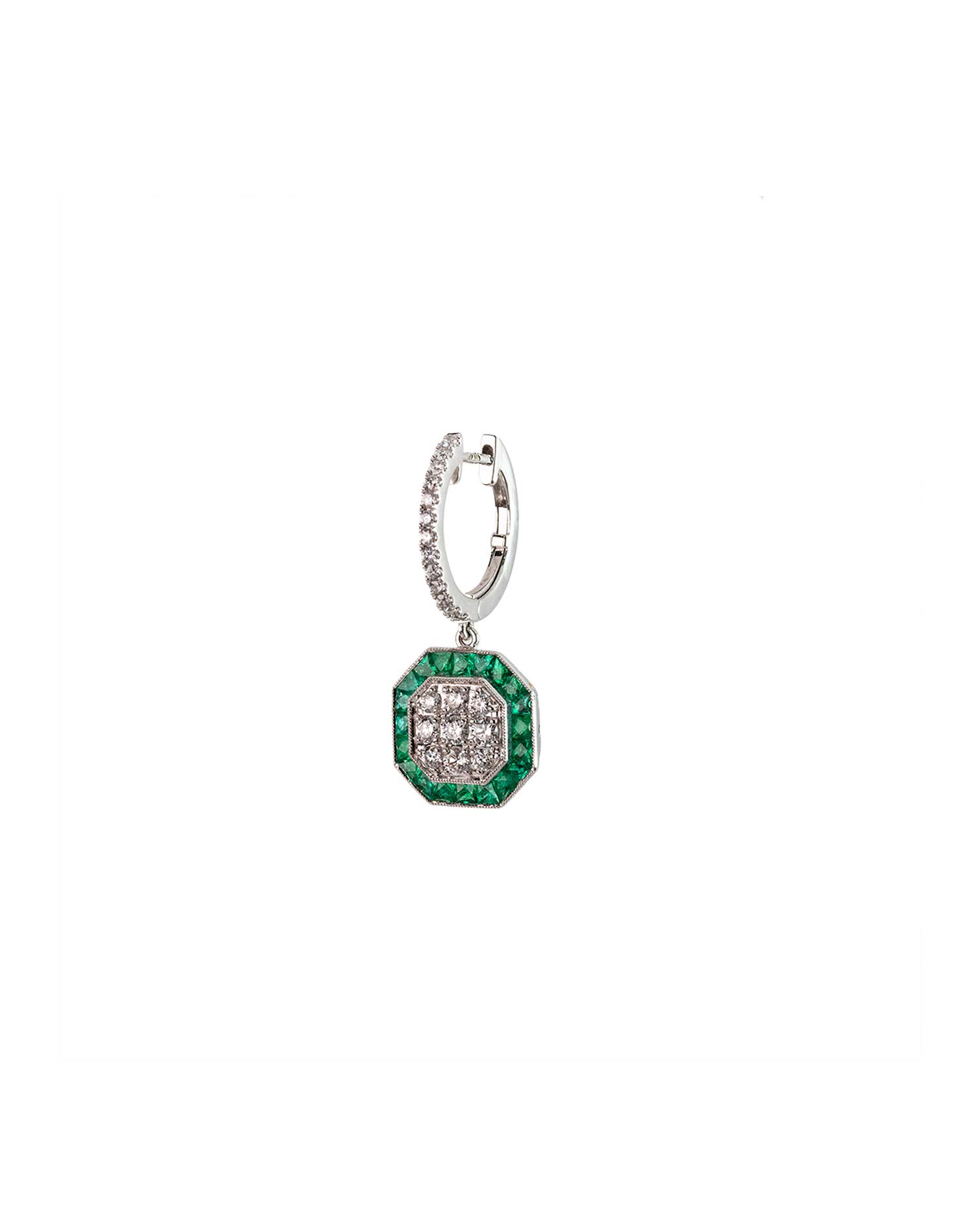 Pendientes Oro Blanco con Diamantes y Esmeraldas.