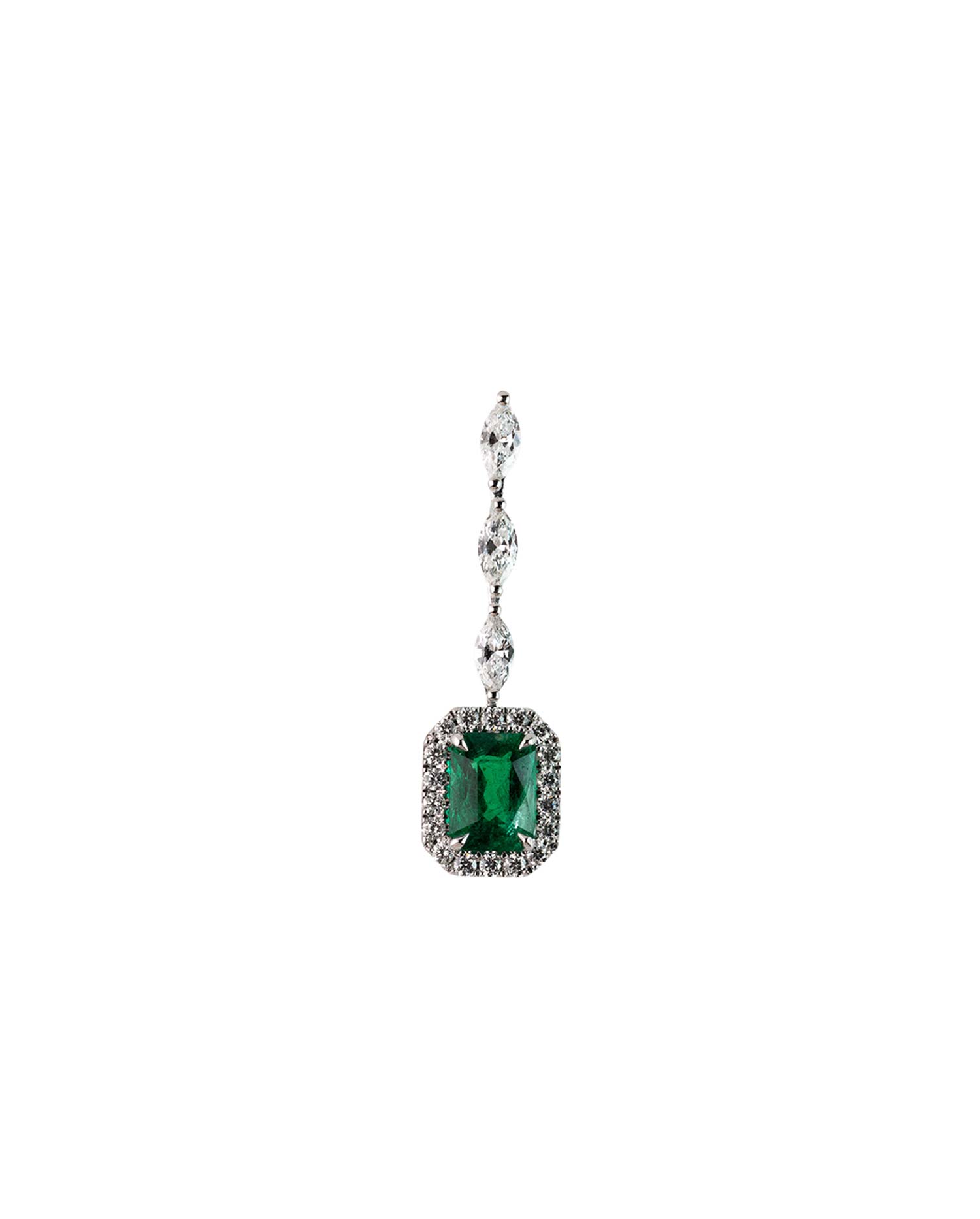 Pendientes Oro Blanco con Diamantes y Esmeralda