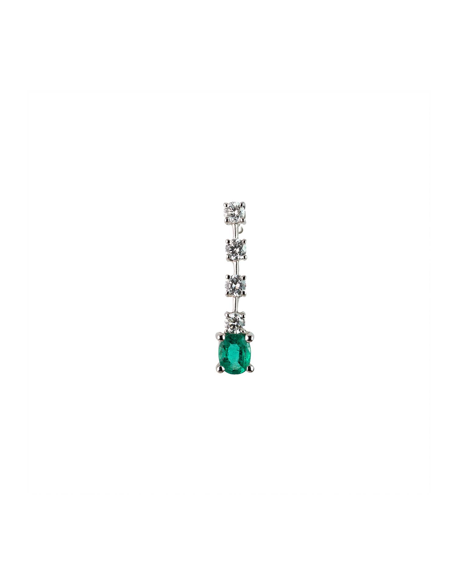 Pendiente Oro Blanco con Diamantes y Esmeralda