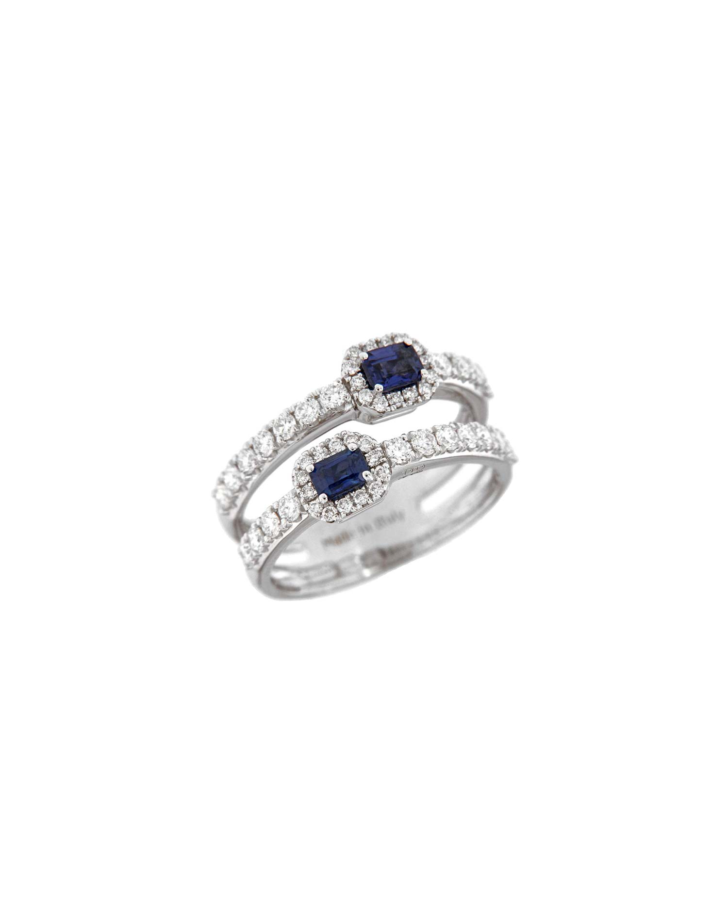 Anillo Oro Blanco Diamantes y Zafiros