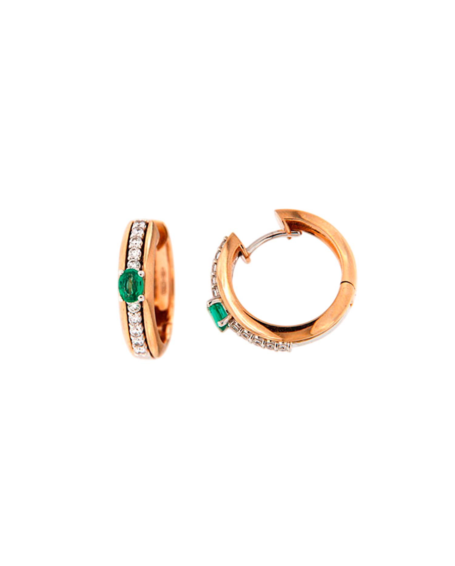 Pendientes Oro Rosa Diamantes y Esmeralda