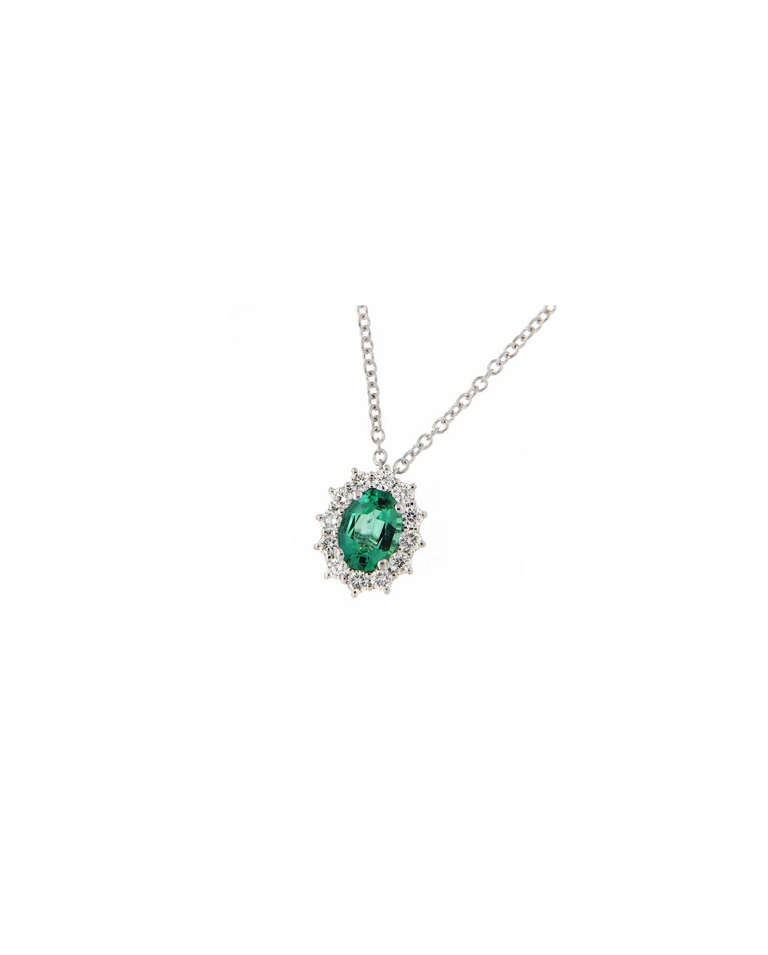 Colgante Oro Blanco Diamantes Esmeralda